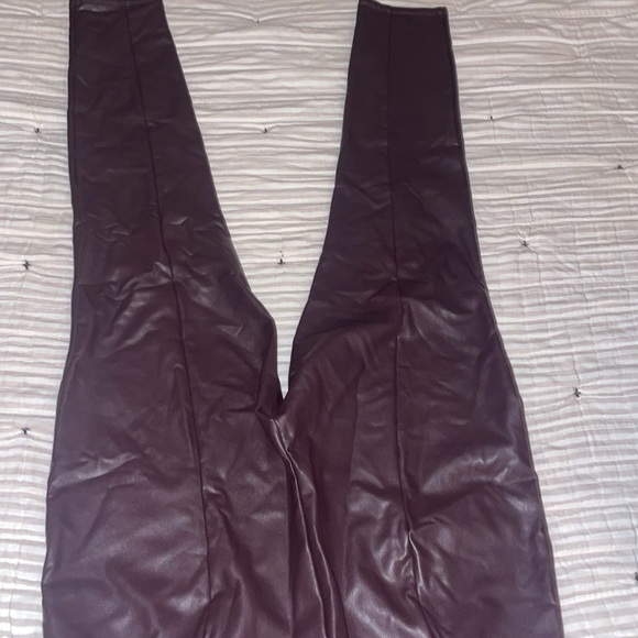 LOFT Faux Leather Brown/Wine Tinted leggings with fleece lining - Picture 3 of 3